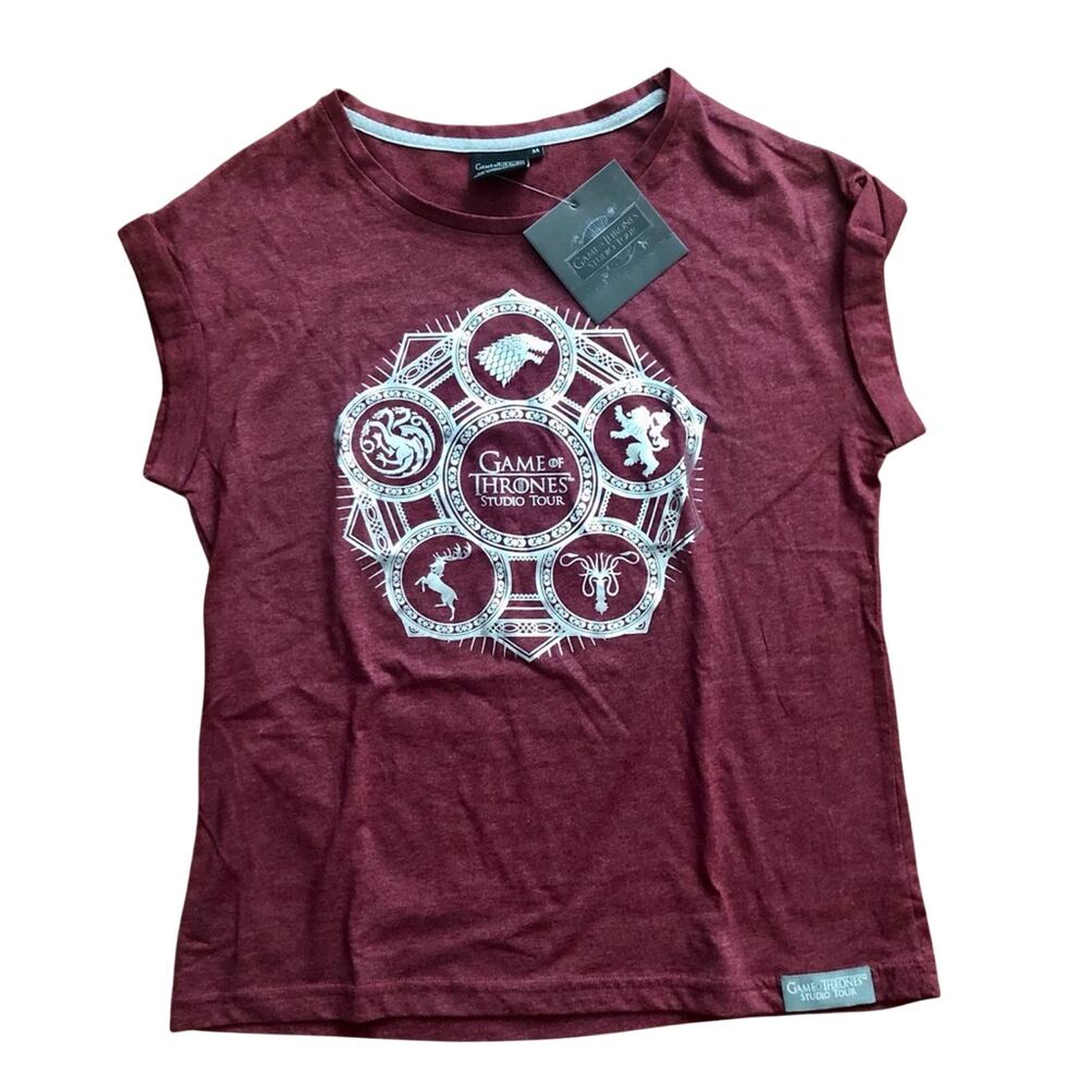 Game of Thrones RARE Crew Neck Graphic TShirt Cherry Burgundy Women’s Size M NWT